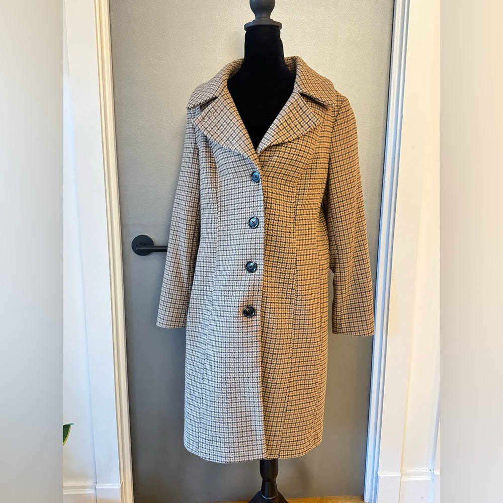 Anne Klein Checked Long Coat – Classic & Chic
